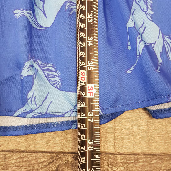 Twisted Wunder Christine Horse Print Mini Dress UK 22 Blue Satin Funky Plus BNWT - Picture 12 of 14